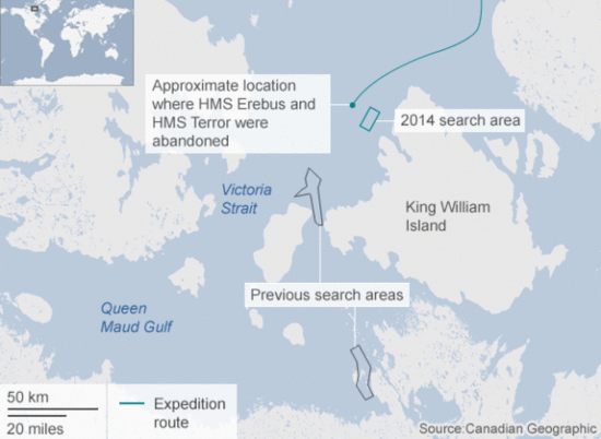 加拿大找到富兰克林其中一艘探险船的残骸点